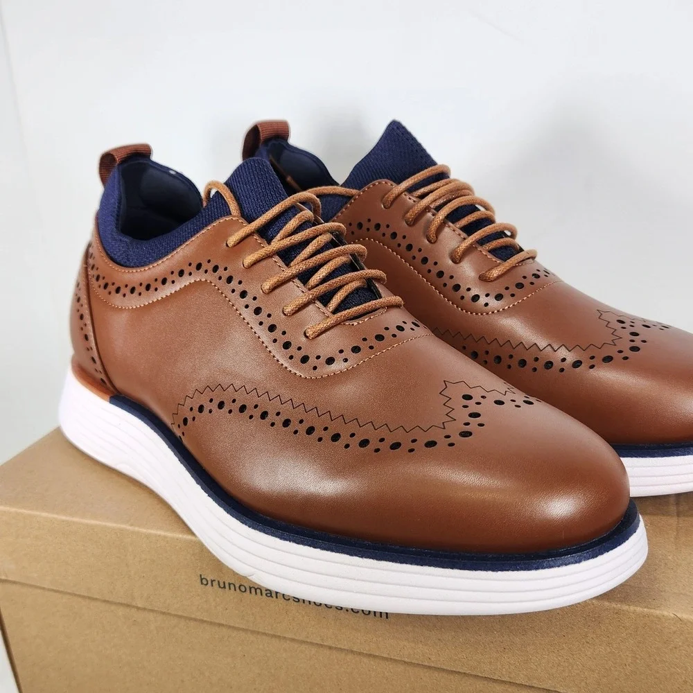 Bruno Marc Oxford Sneakers Mens Size 8.5 Brown Wingtip Brogue Casual Dress Shoes